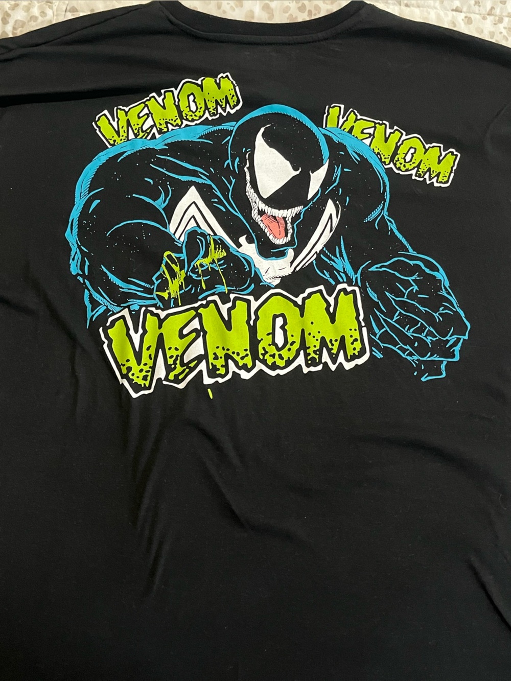 Marvel Venom Tee in Black with Neon Green & Blue Graphic